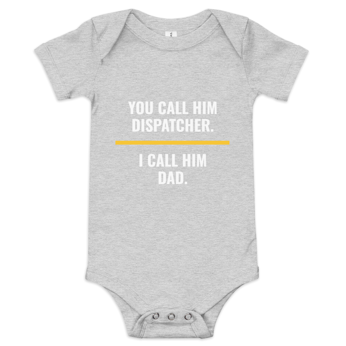 Dispatcher Dad onesie in Athletic Heather, front – Call Sign Gear