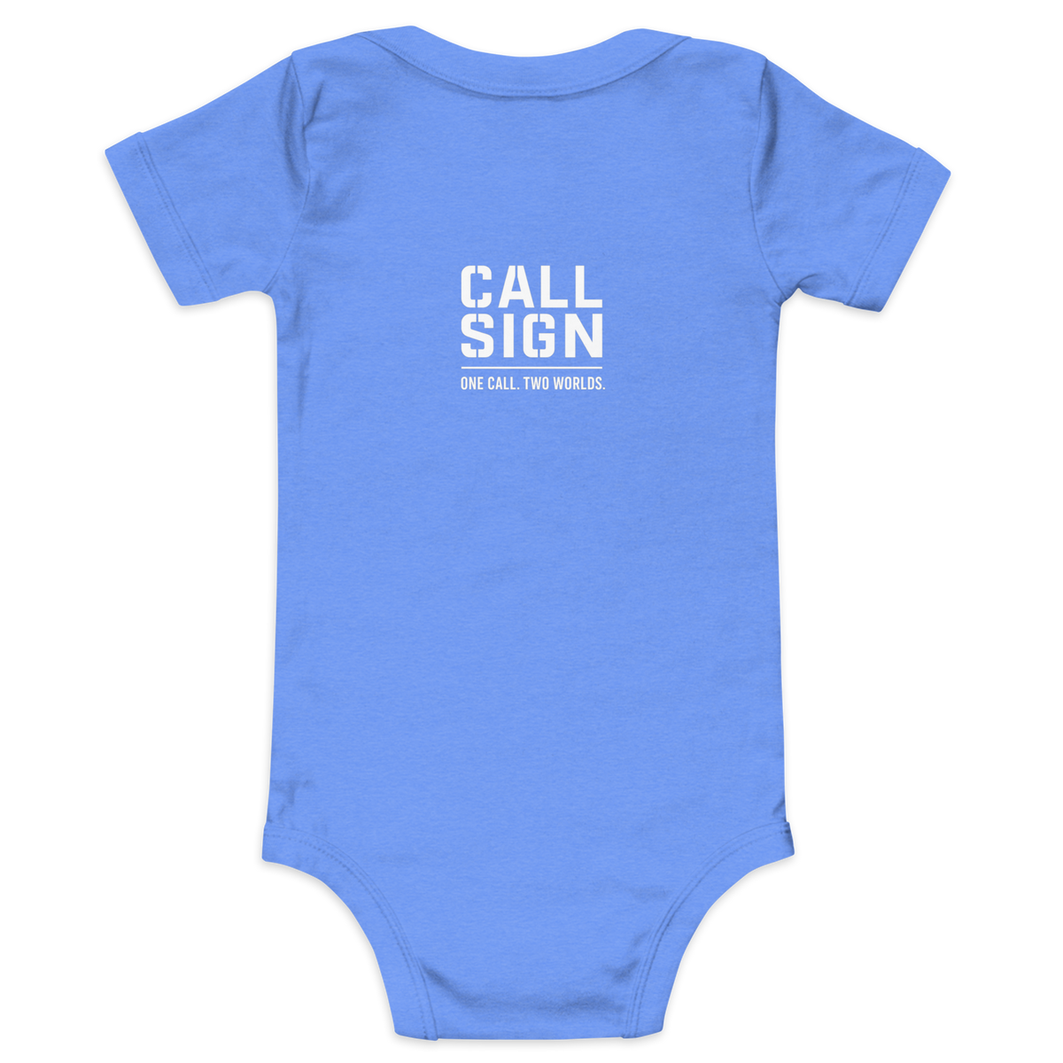 Dispatcher Dad onesie in Heather Columbia Blue, back – Call Sign Gear
