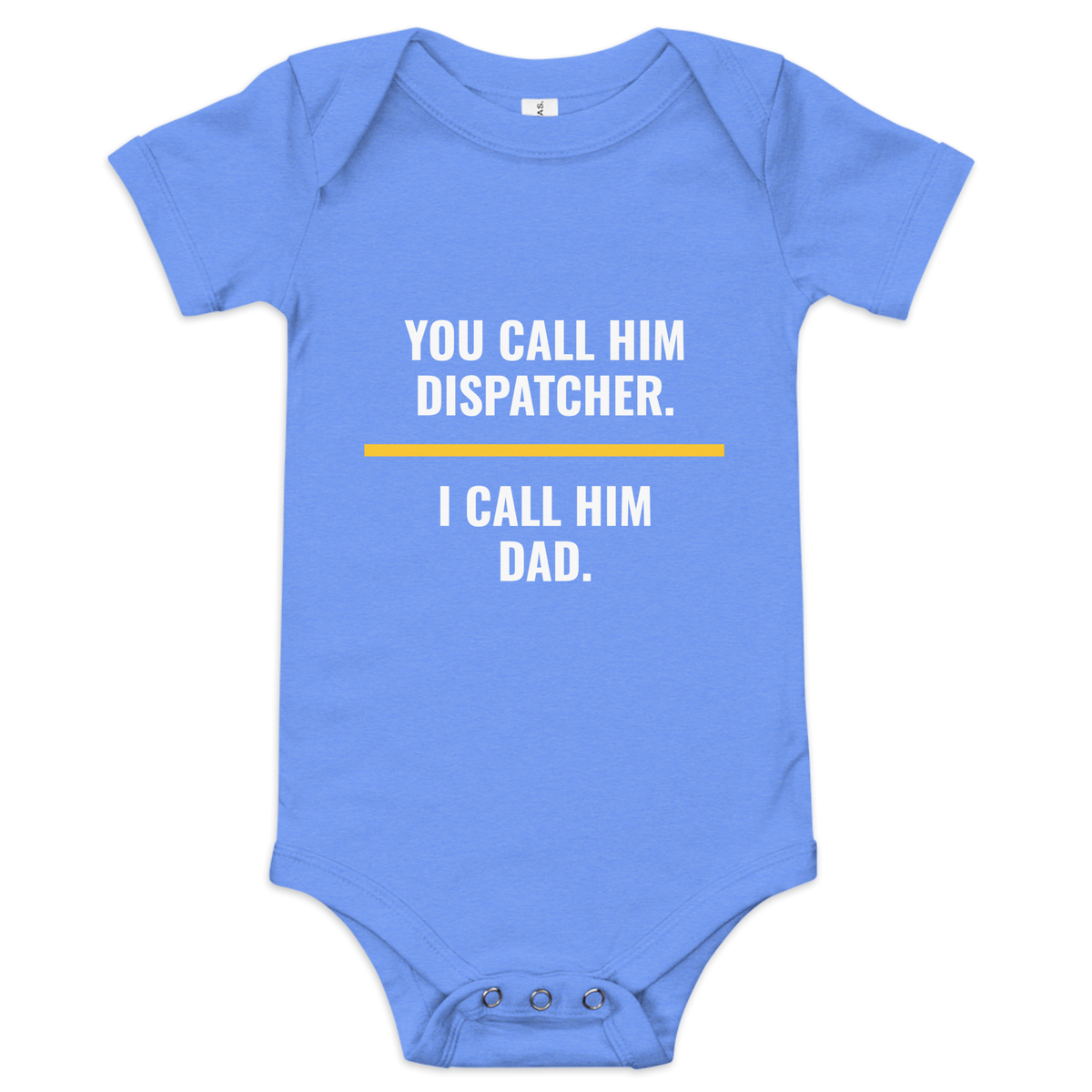 Dispatcher Dad onesie in Heather Columbia Blue, front – Call Sign Gear