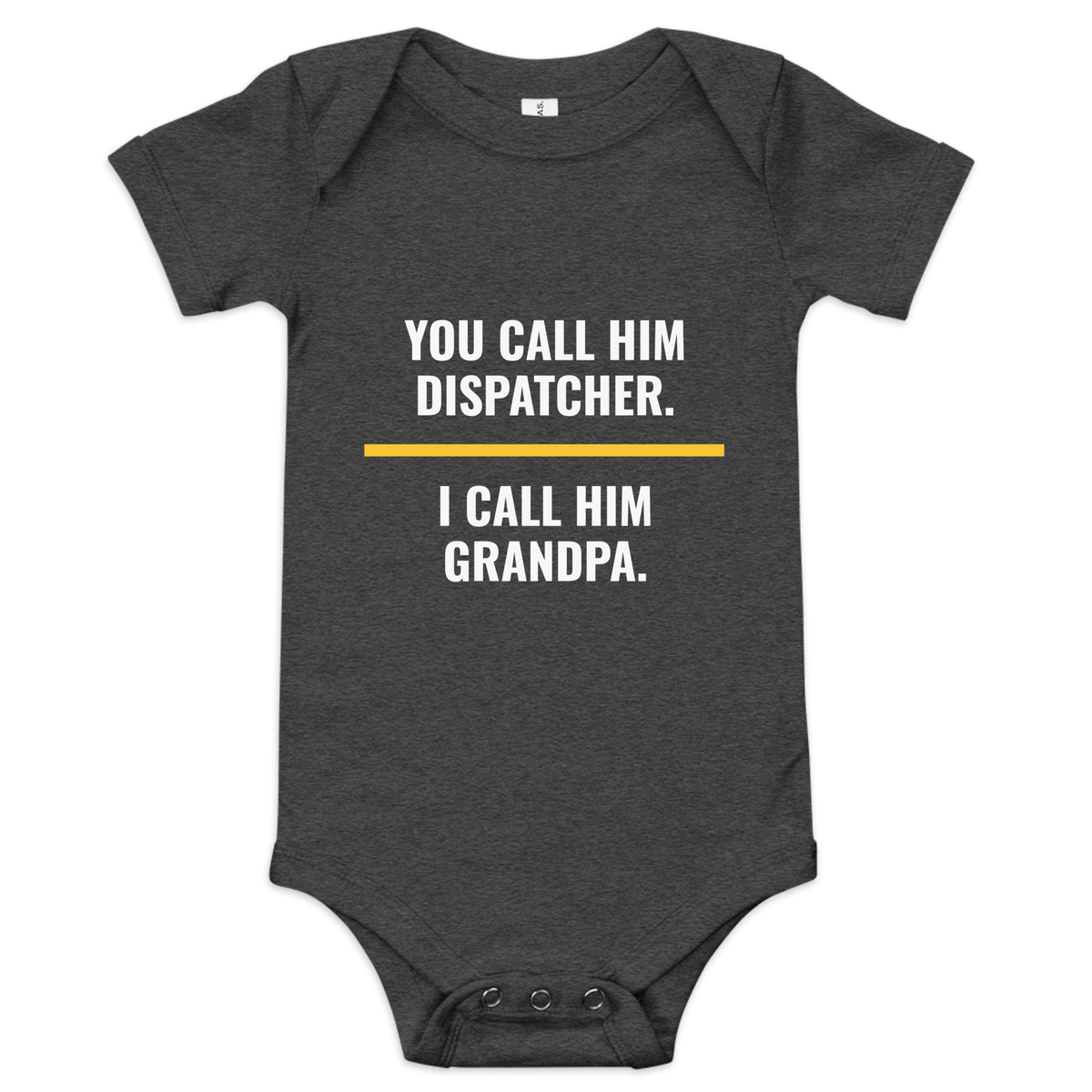 Dispatcher Grandpa onesie in Dark Grey Heather, front – Call Sign Gear